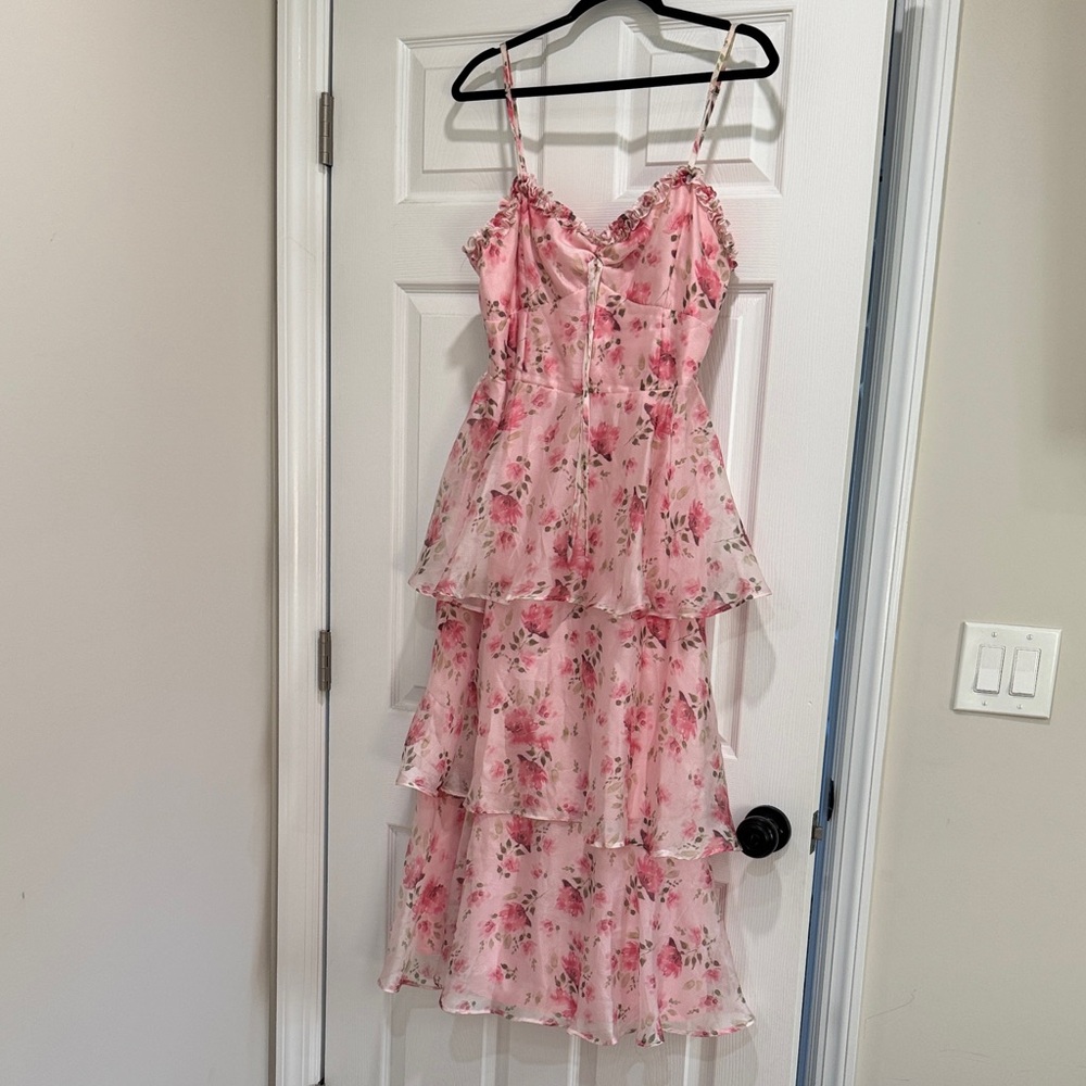 Lulus Floral Pink Tiered Dress